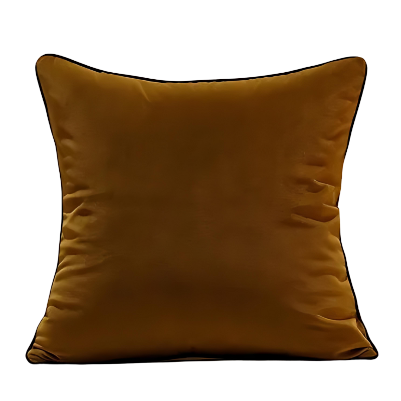 Housse de Coussin Chocolat 50x50 tissu velours de couleur chocolat brun, au style minimaliste, sans motifs, avec des plis subtils et éclairage doux sur fond uni - marron chocolat