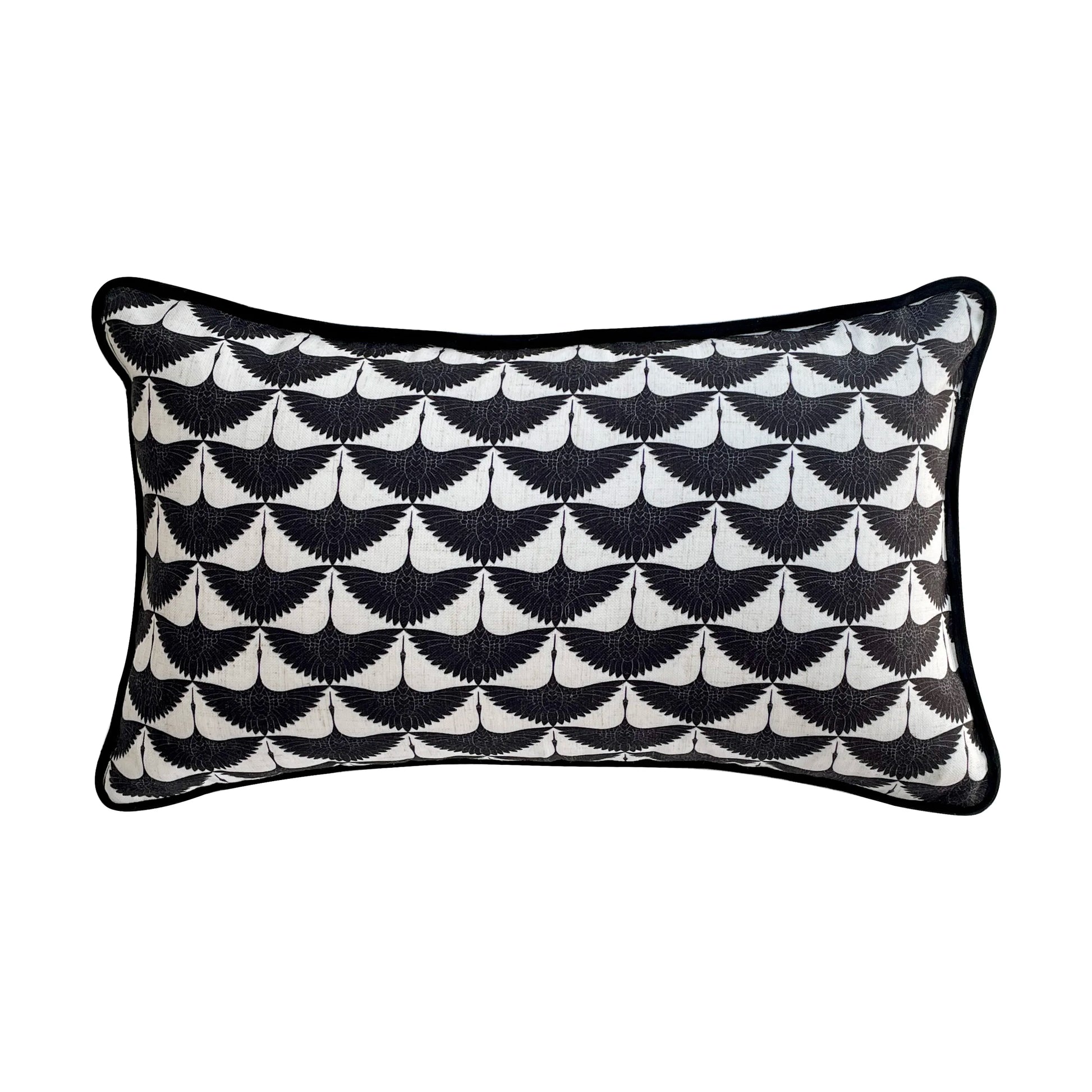 Housse de Coussin Design Noir et Blanc  décoratif avec un motif de grues noir et blanc - en rectangle